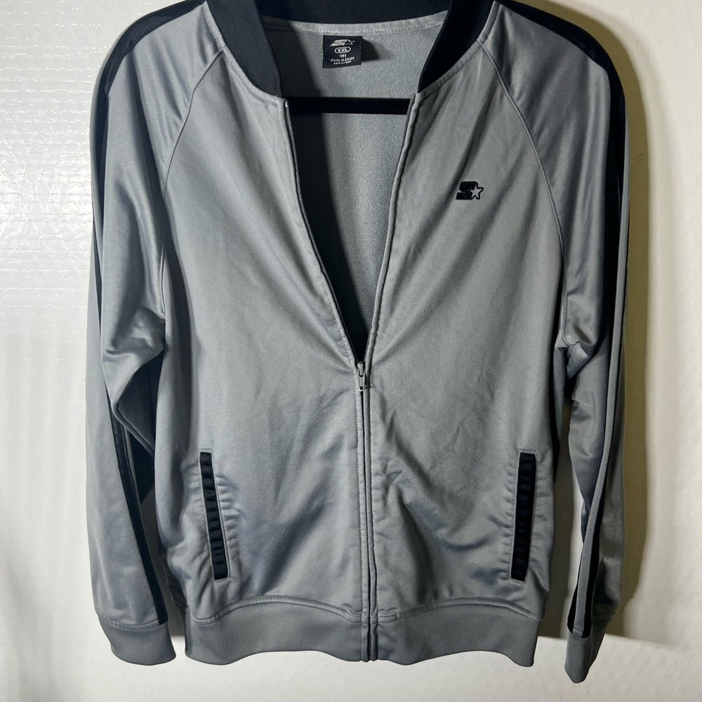 Vintage STARTER Men's Silver and Black Bomber Jacket 105